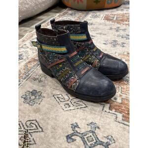 Socofy Western Leather Side Zip Ankle Boots Orange EU 40 Size 9.5 US Floral